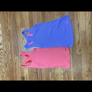 Set of Under Armour workout tank tops size small and medium, purple and coral